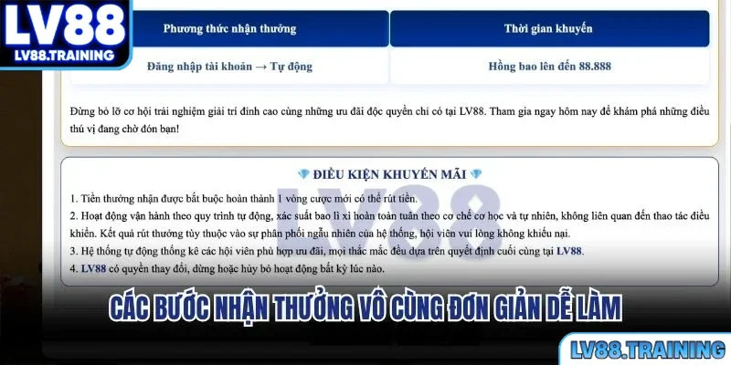 Các bước nhận thưởng vô cùng đơn giản dễ làm