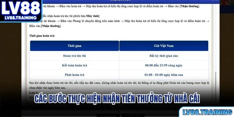 Các bước thực hiện nhận tiền thưởng từ nhà cái