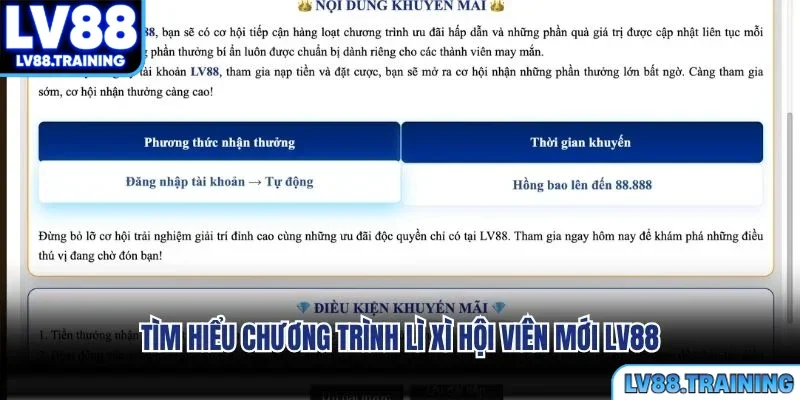 Tìm hiểu chương trình lì xì hội viên mới LV88